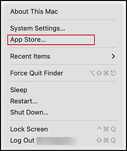Apple Menu with the App Store item indicated