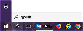 Windows 10 Search box with gpedit entered