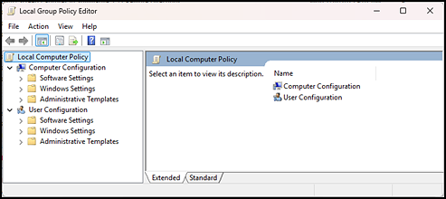 Local Group Policy Editor window.