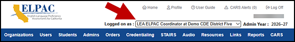 User role display in the top-right of the screen.