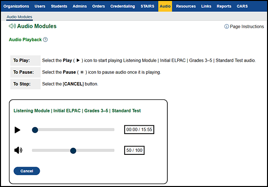 Audio Playback section.