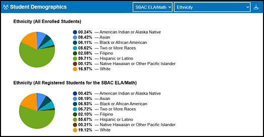 CAASPP Student Demographics section on the MyTOMS at a Glance screen.