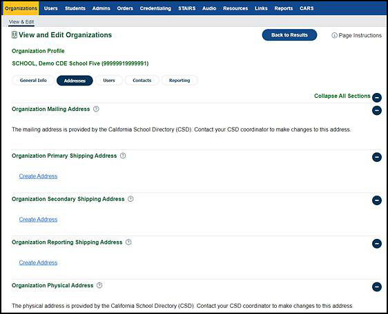 Addresses tab.