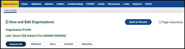 General Info tab navigation