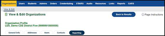 Reporting navigation tab.