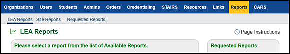 Reports navigation for an LEA CAASPP coordinator.