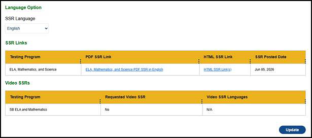 Reporting screen for CAASPP.