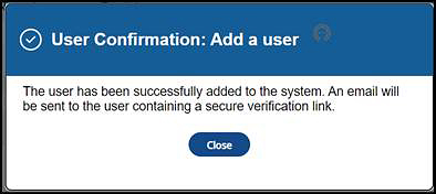 User Confirmation: Add a user pop-up.