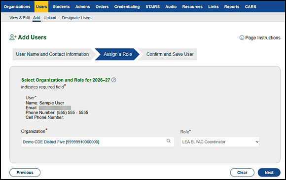 Assign a Role progress step.