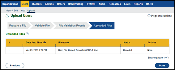 Uploaded Files progress step.